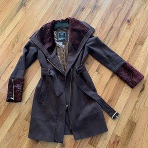 guess wool blend trench style coat size s brown